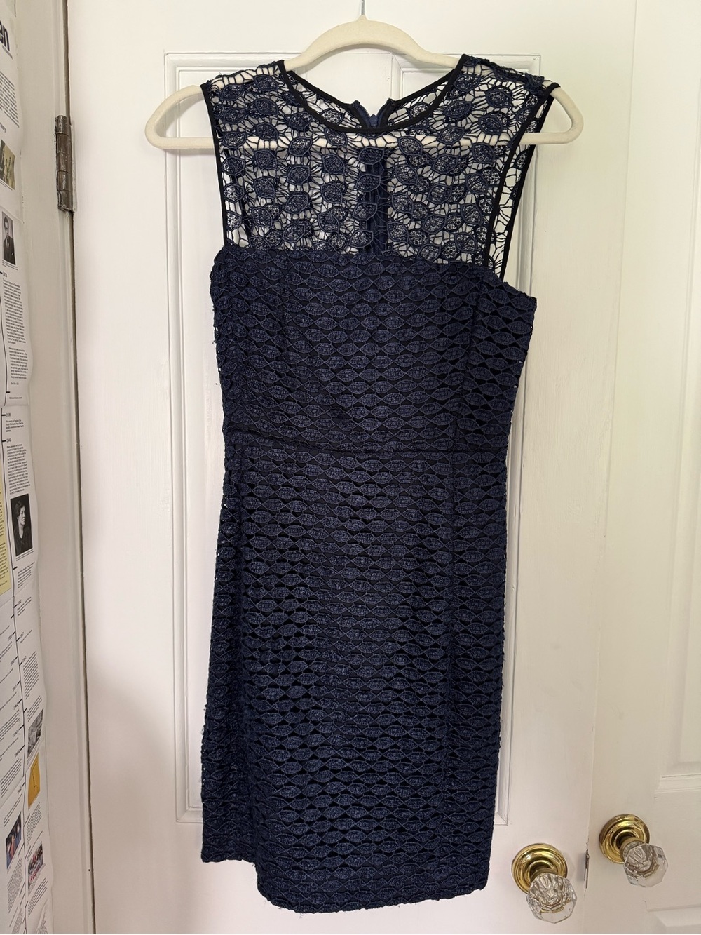 Diane Von Furstenberg Navy Crochet Lace Midi Sheath Dress